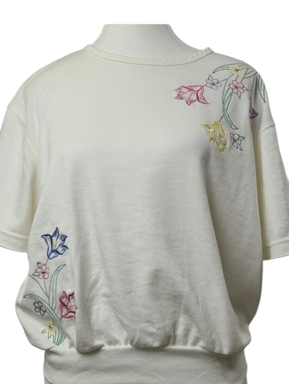 Vintage Bon Worth Embroidered Short Sleeve Sweatshirt Sz XSP | Floral Cottage